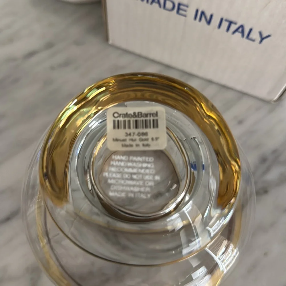 Crate&Barrel Gold Rimmed Glass Vase Minuet Hur Gold
